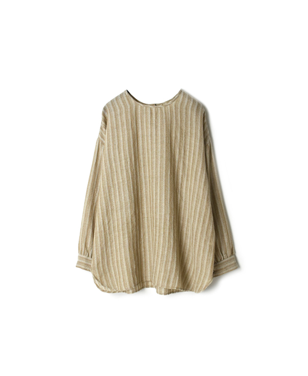 NMDS20571 BOILED WOOL HERRINGBONE STRIPE BACK OPENING CREW-NECK SHIRT