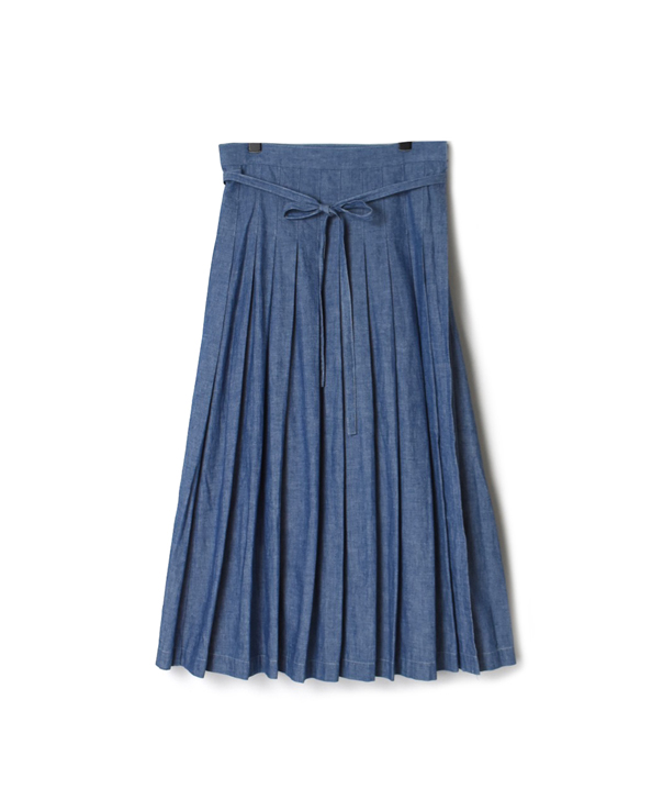 GNAM2102 5oz CHAMBRAY PLEATED WRAP SKIRT