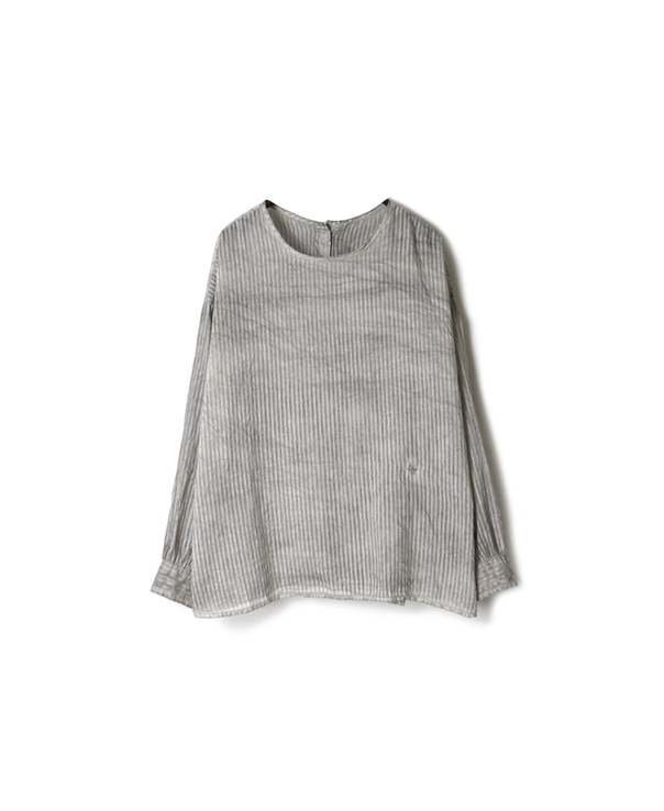 INMDS20131H HAND WOVEN COTTON SILK STRIPE BACK OPENING CREW-NECK SHIRT (HANDDYED)