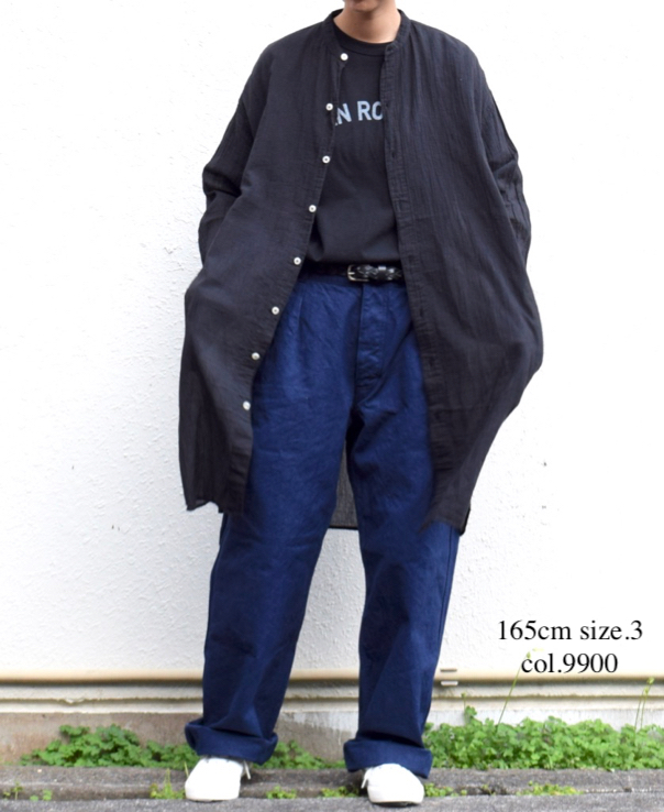INAM1902GD (ロングシャツ) SINGLE GAUZE OVERDYED UTILITY BANDED COLLAR LONG SHIRTS