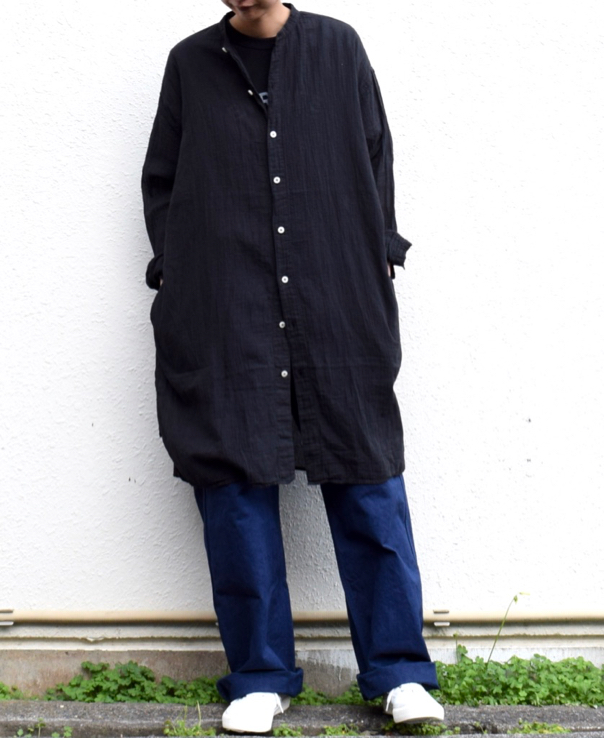 INAM1902GD (ロングシャツ) SINGLE GAUZE OVERDYED UTILITY BANDED COLLAR LONG SHIRTS