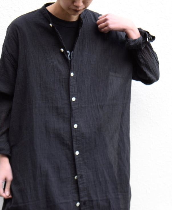 INAM1902GD (ロングシャツ) SINGLE GAUZE OVERDYED UTILITY BANDED COLLAR LONG SHIRTS