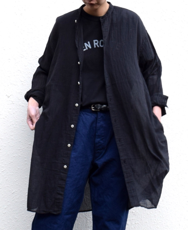 INAM1902GD (ロングシャツ) SINGLE GAUZE OVERDYED UTILITY BANDED COLLAR LONG SHIRTS