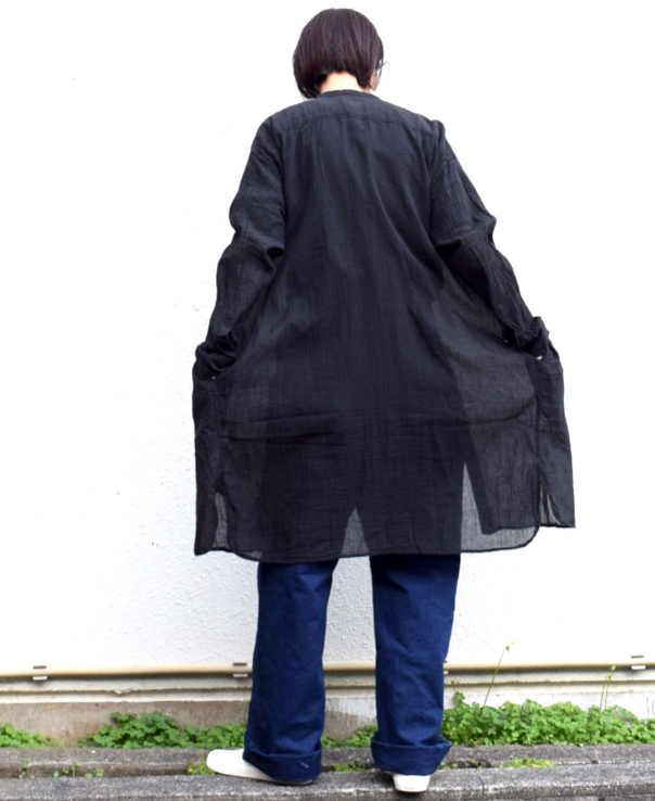 INAM1902GD (ロングシャツ) SINGLE GAUZE OVERDYED UTILITY BANDED COLLAR LONG SHIRTS