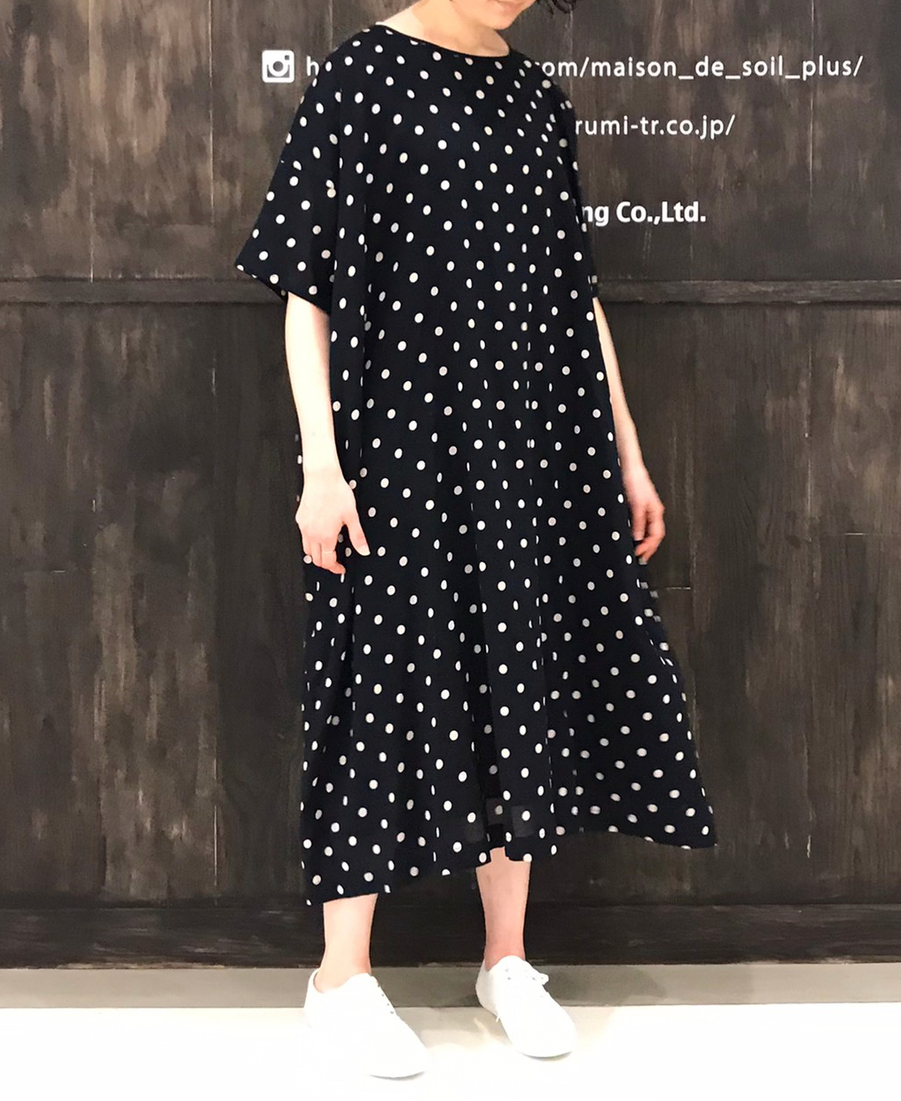 Nsl Cotton Voile Dot Print Gathered Dress With Lining Narumi Trading Online Store
