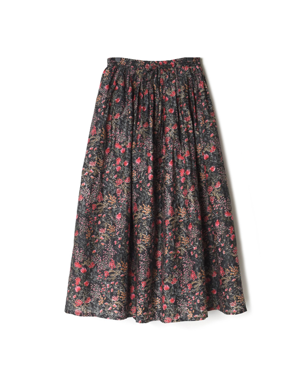 NSL21055 COTTON SILK FLOWER PRINT GATHERED SKIRT