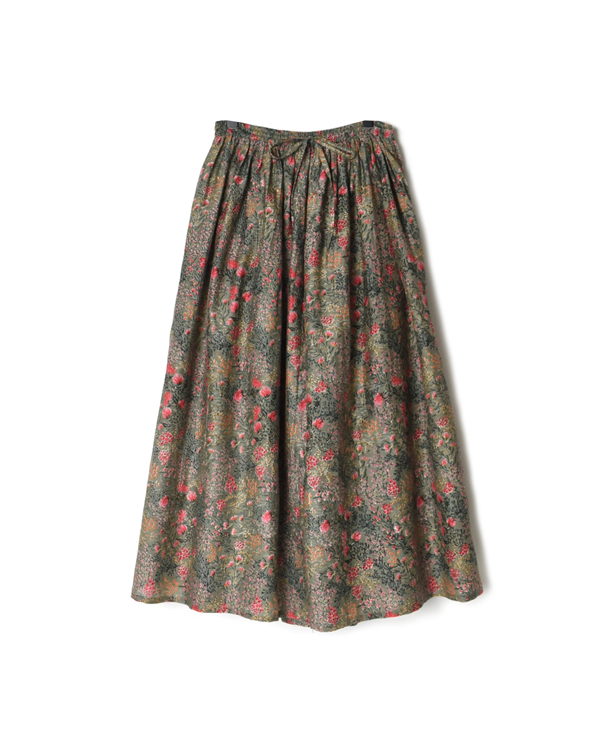 NSL21055 COTTON SILK FLOWER PRINT GATHERED SKIRT