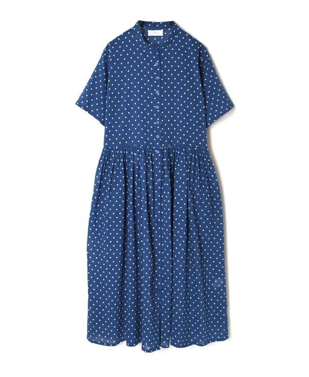 NSL21024 COTTON VOILE DOT PRINT BANDED COLLAR DRESS