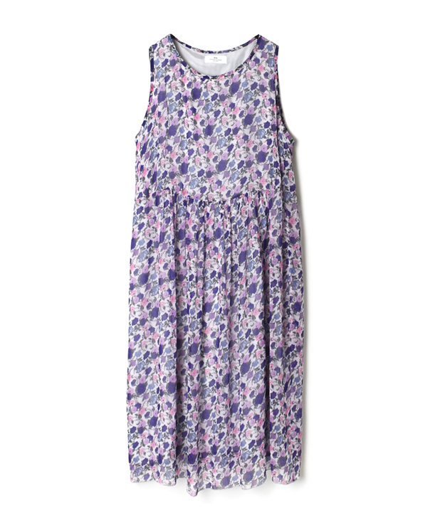 NSL21084 GEORGETTE MEDIUM FLOWER PRINT BOAT-NECK DRESS