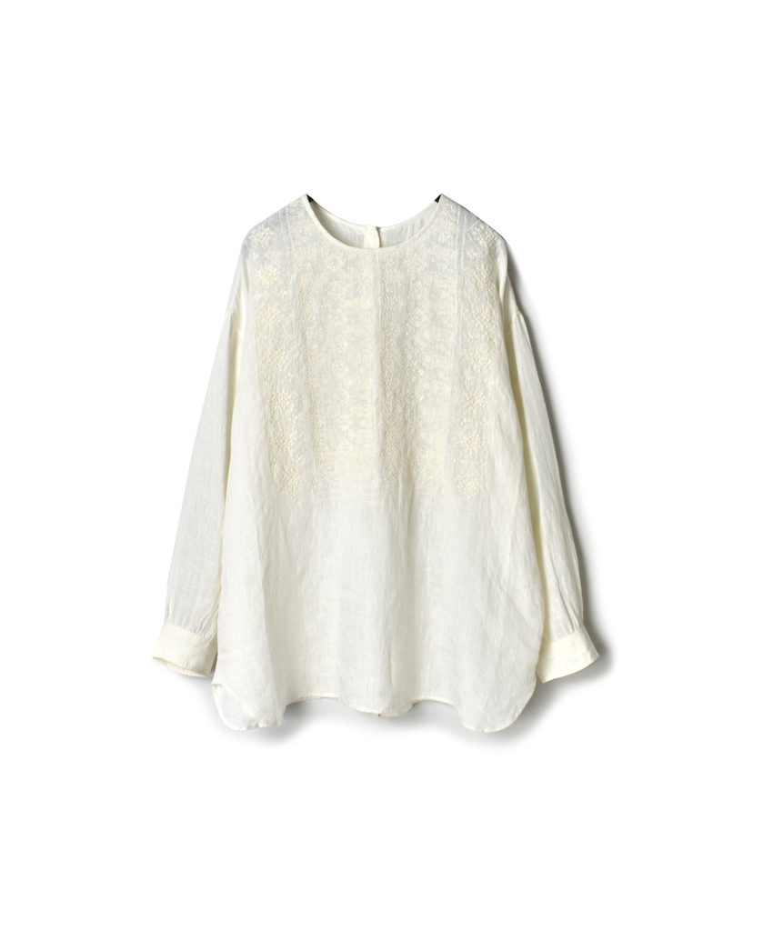 NMDS20021 (シャツ) 80’S POWER LOOM LINEN WITH EMB BACK OPENING CREW-NECK EMB SHIRT