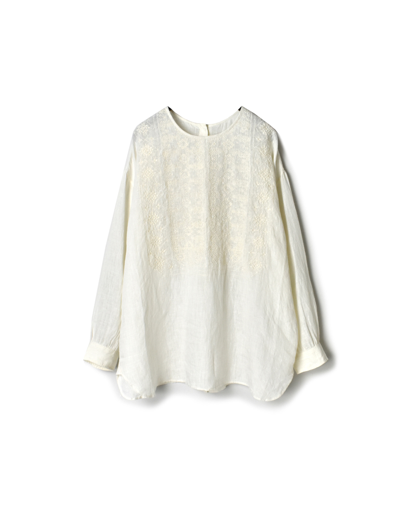 NMDS20021 (シャツ) 80’S POWER LOOM LINEN PLAIN BACK OPENING CREW-NECK EMB SHIRT