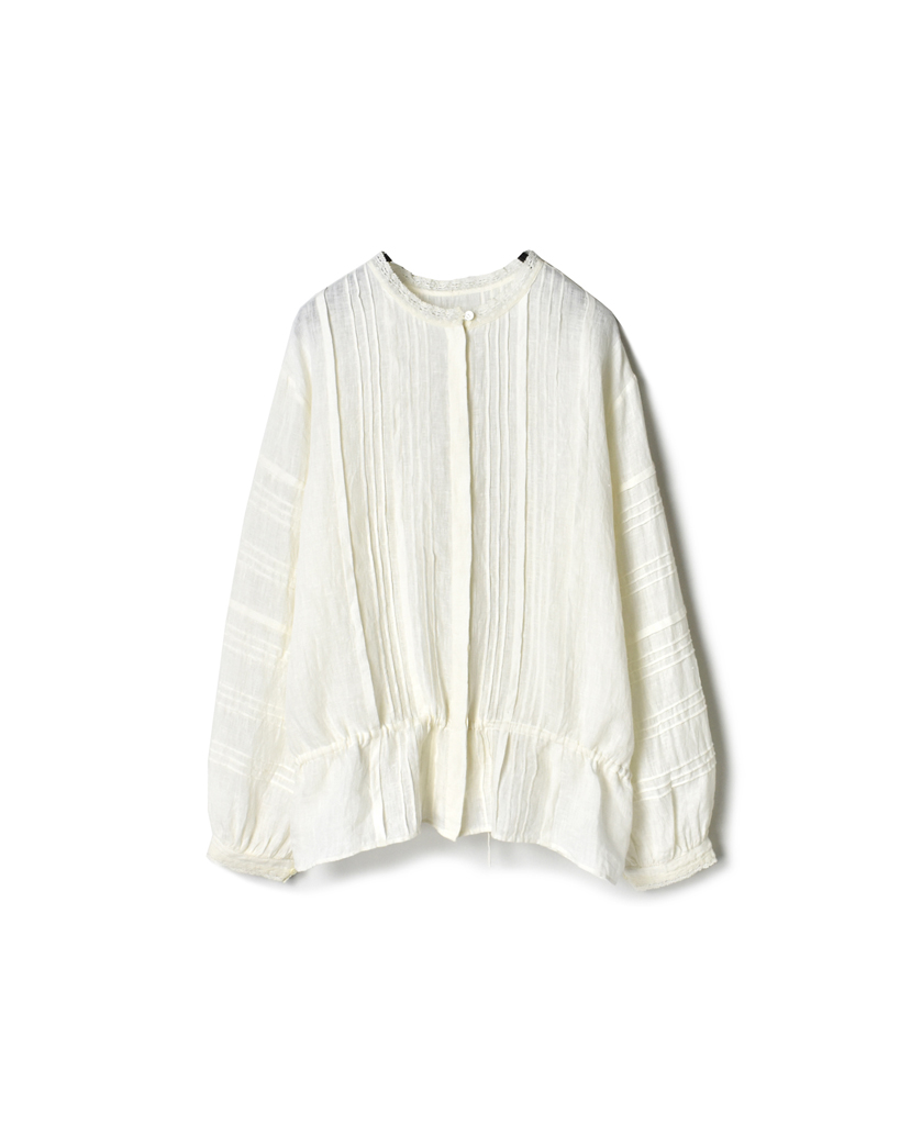 NMDS21151 (ブラウス) 80’S POWER LOOM LINEN WITH LACE PINTUCK 2WAY SHIRT