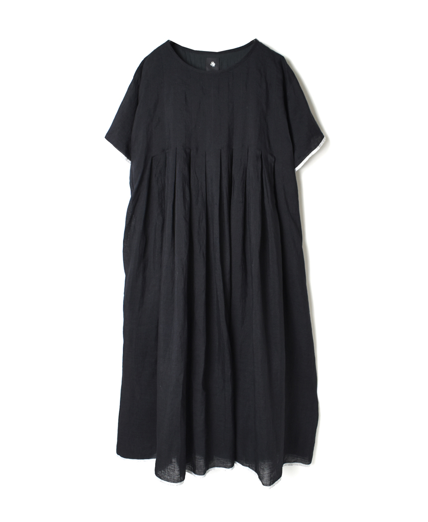 INMDS21003 80’S HANDWOVEN LINEN PLAIN WITH SELVAGE INVERTED PLEAT SHORT S/L PULLOVER DRESS