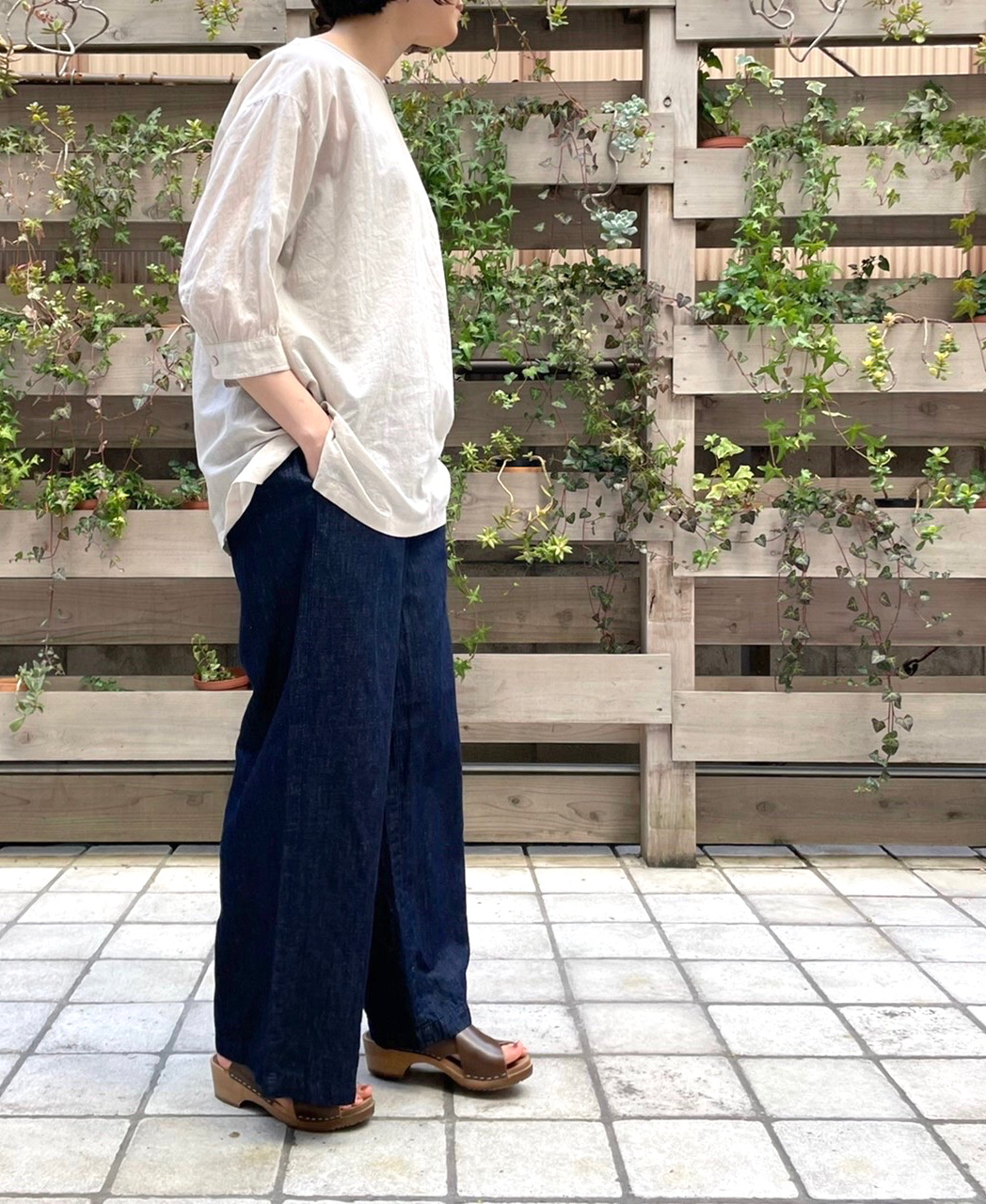 GNMDS2102CL (パンツ) 5.1oz WASHED COTTON / LINEN DENIM EASY WIDE PANTS