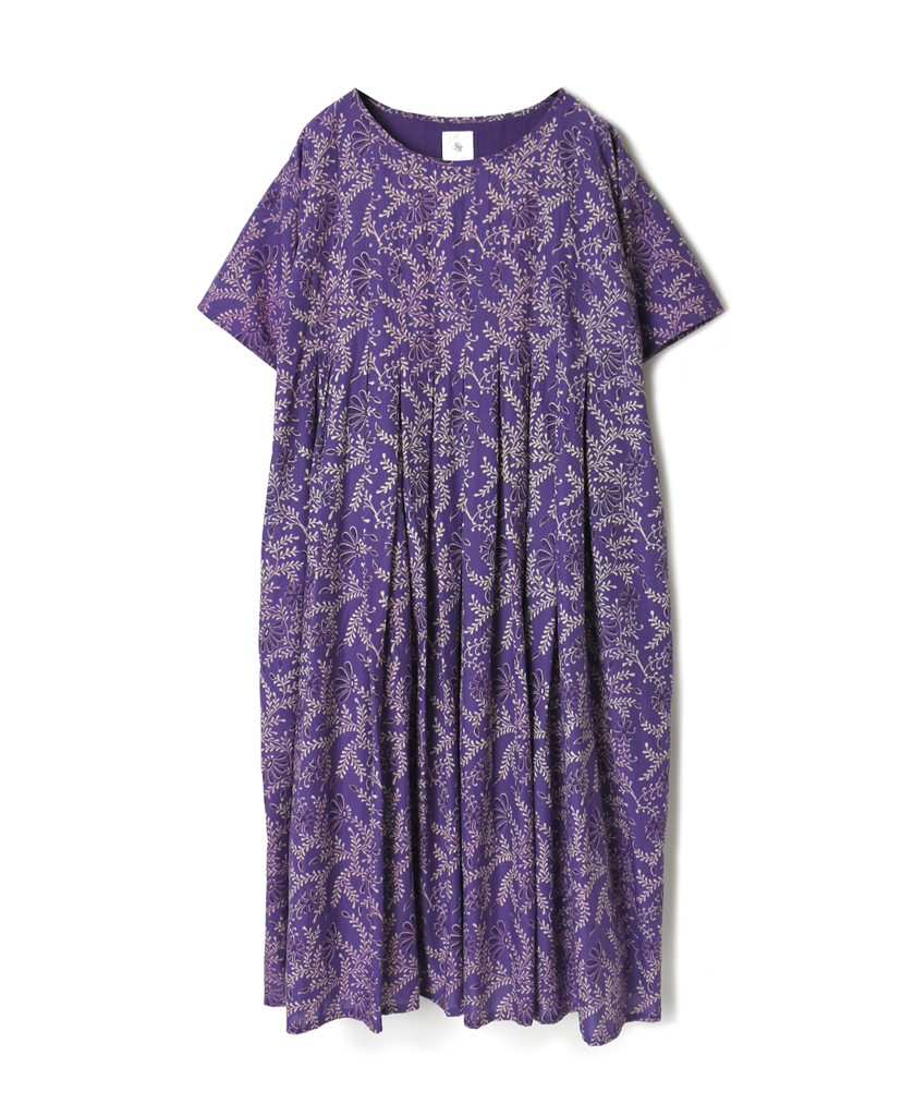 INMDS21023 80’S VOILE LEAF & FLOWER BLOCK PRINT PULLOVER DRESS