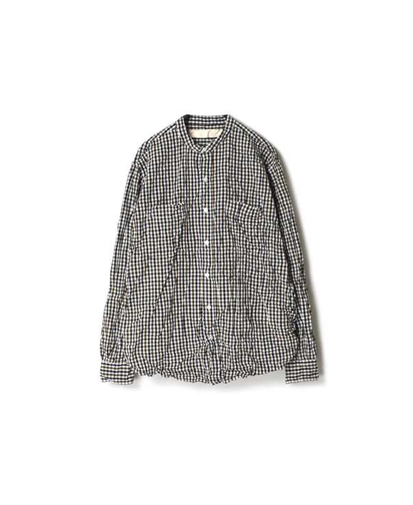 NVL1951CW COTTON MINI GINGHAM CHECK BANDED COLLAR L/SL OVERSIZED SHIRT