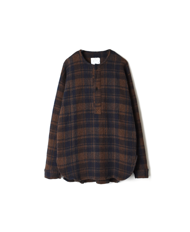 INHT1501WC COTTON WAFFLE BLOCK CHECK OVER DYE HENLY NECK SHIRT