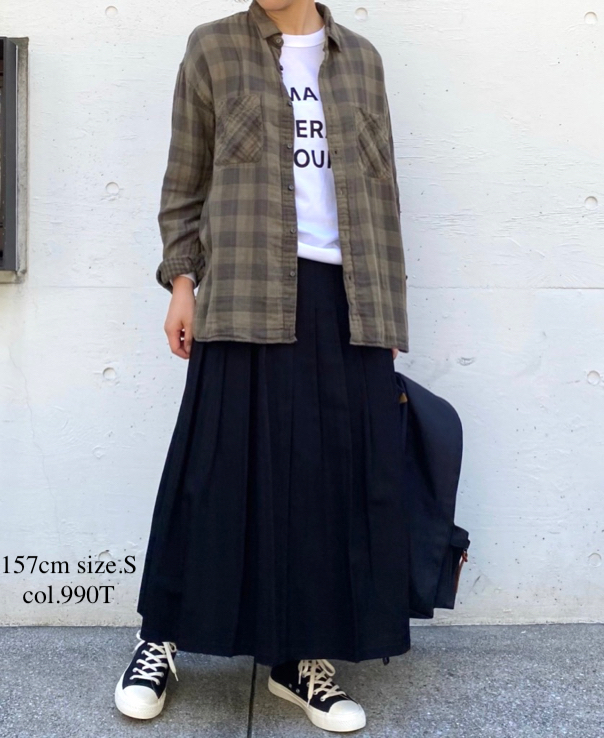 NOD1702 (スカート) COTTON TWILL LOW WAIST PLEATS WRAP SKIRT LENGTH 80cm (WITH PIN)