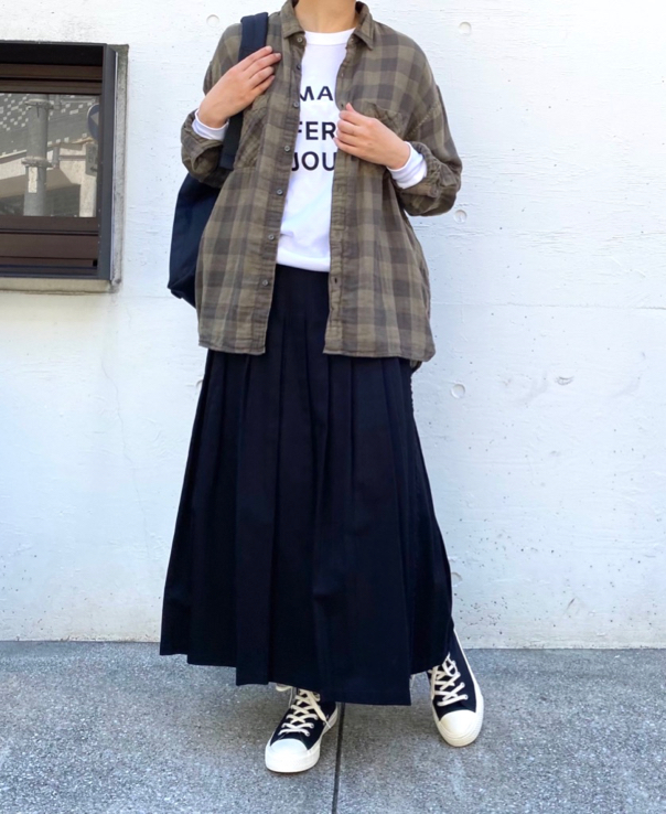 NOD1702 (スカート) COTTON TWILL LOW WAIST PLEATS WRAP SKIRT LENGTH 80cm (WITH PIN)