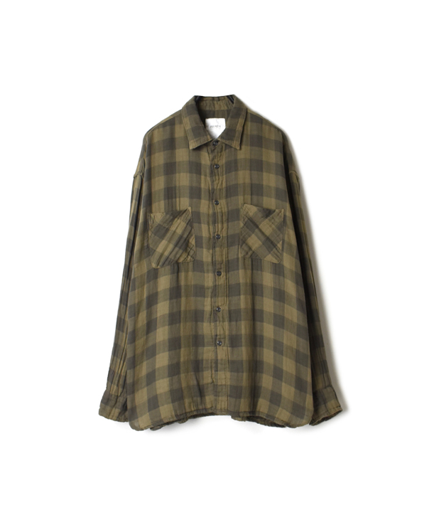 INAM2051DGD DOUBLE GAUZE OVER DYED CHECK UTILITY REGULAR COLLAR SHIRT