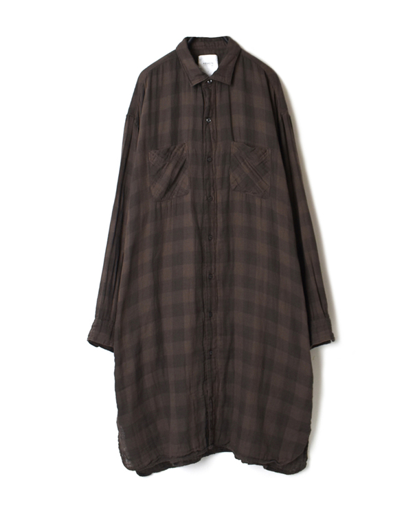 INAM2001DGD DOUBLE GAUZE OVER DYED CHECK UTILITY REGULAR COLLAR LONG SHIRT
