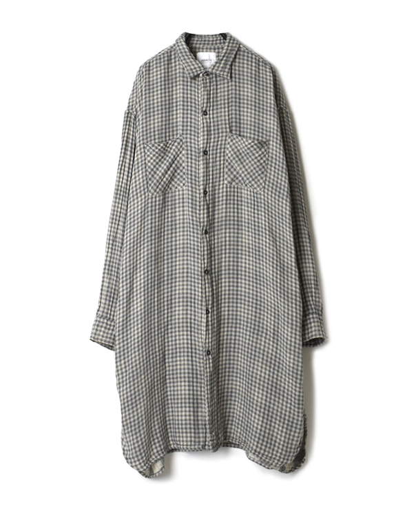 INAM2001DGD DOUBLE GAUZE OVER DYED CHECK UTILITY REGULAR COLLAR LONG SHIRT