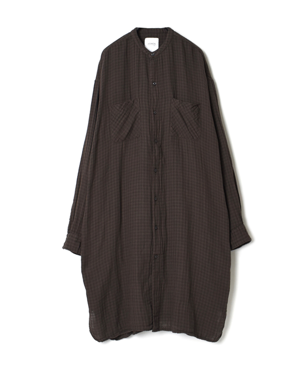 INAM1972DGD DOUBLE GAUZE OVER DYED CHECK UTILITY BANDED COLLAR LONG SHIRT