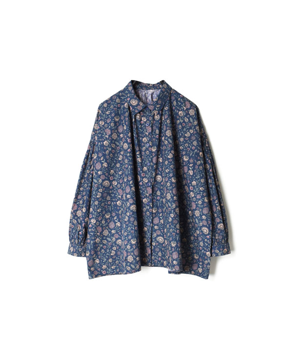 NSL21571 40’S POPLIN FLOWER PRINT REGULAR COLLAR GATHERED SHIRT