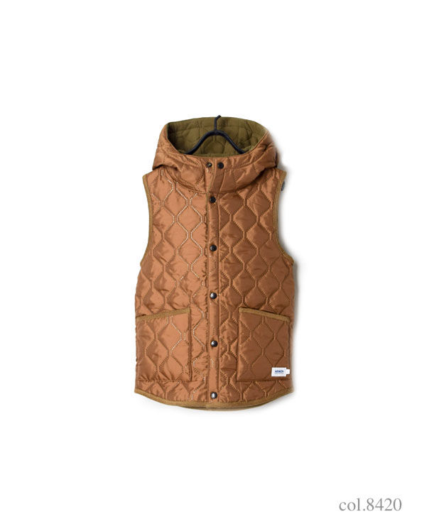 NAM1751 PLAIN HEAT QUILT REVERSIBLE HIGH COLLAR HOODED VEST