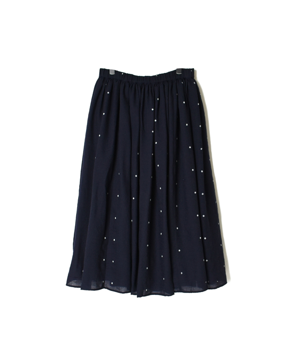 INMDS21714 BOILED WOOL JACQUARD DOT RAJASTHAN TUCK GATHERED SKIRT