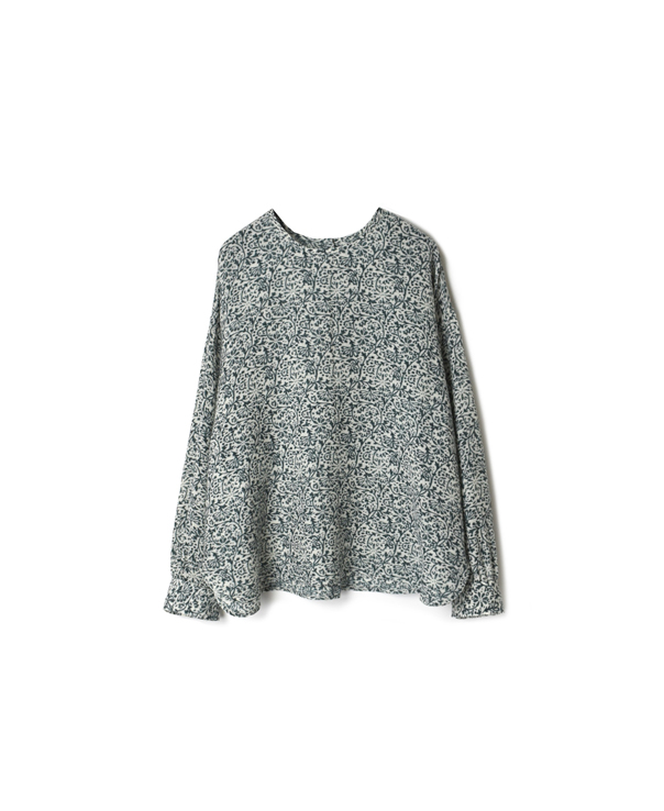 NMDS21541 BOILED WOOL FLOWER PRINT BACK OPENING CREW-NECK SHIRT