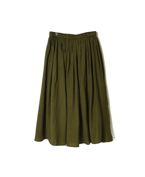 NMDS21524 BOILED WOOL PLAIN GATHERED SKIRT WITH LINING