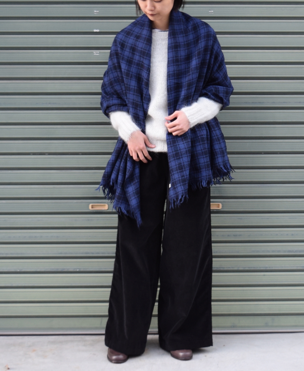 NSL21501 (ストール) BOILED WOOL 2TONE CHECK STOLE