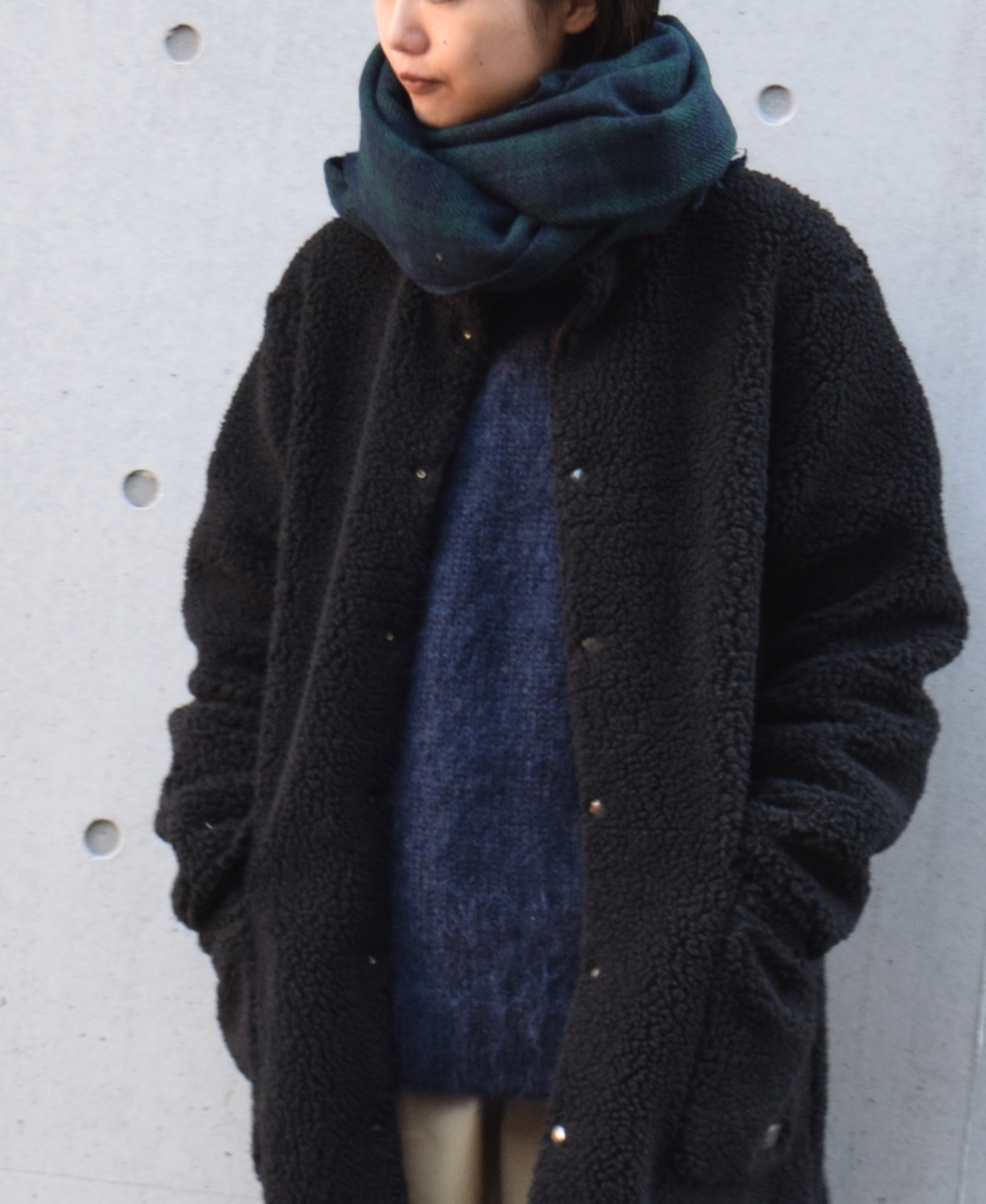 NSL21501 (ストール) BOILED WOOL 2TONE CHECK STOLE