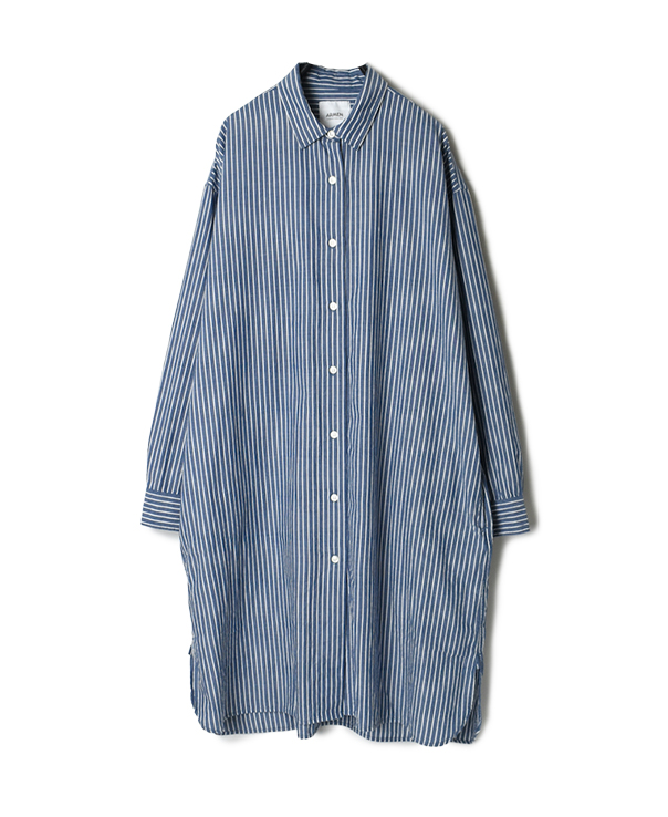 INAM2001SW POWER LOOM STRIPE UTILITY REGULAR COLLAR LONG SHIRTS