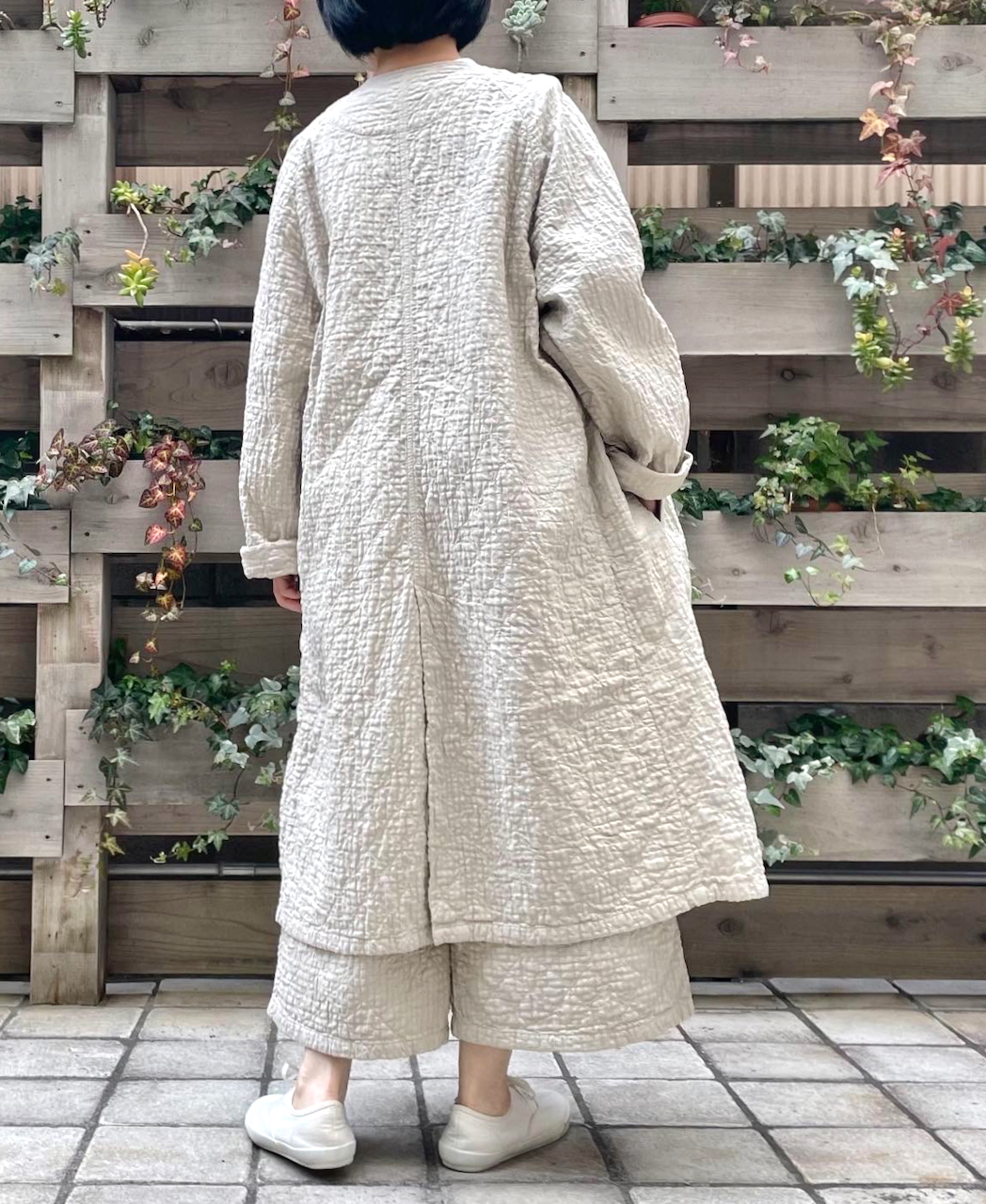 NMDS22101D (コート) QUILTED ORGANIC VOILE BIG CHECK (OVER DYE) RAGLAN COAT