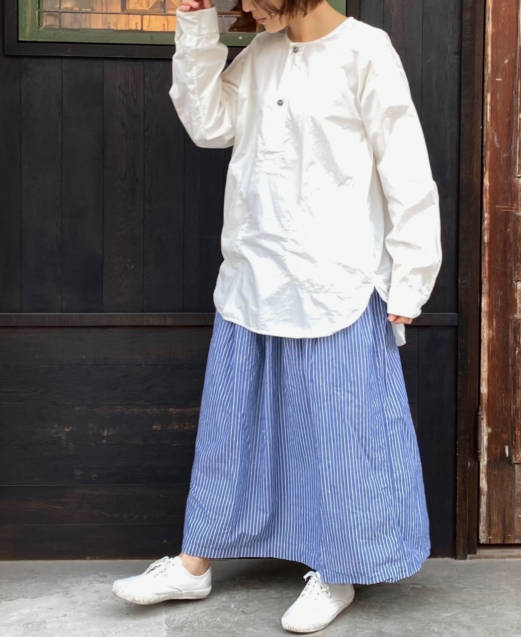 INAM2201SW (スカート) POWER LOOM STRIPE EASY GATHERED SKIRT WITH LINING