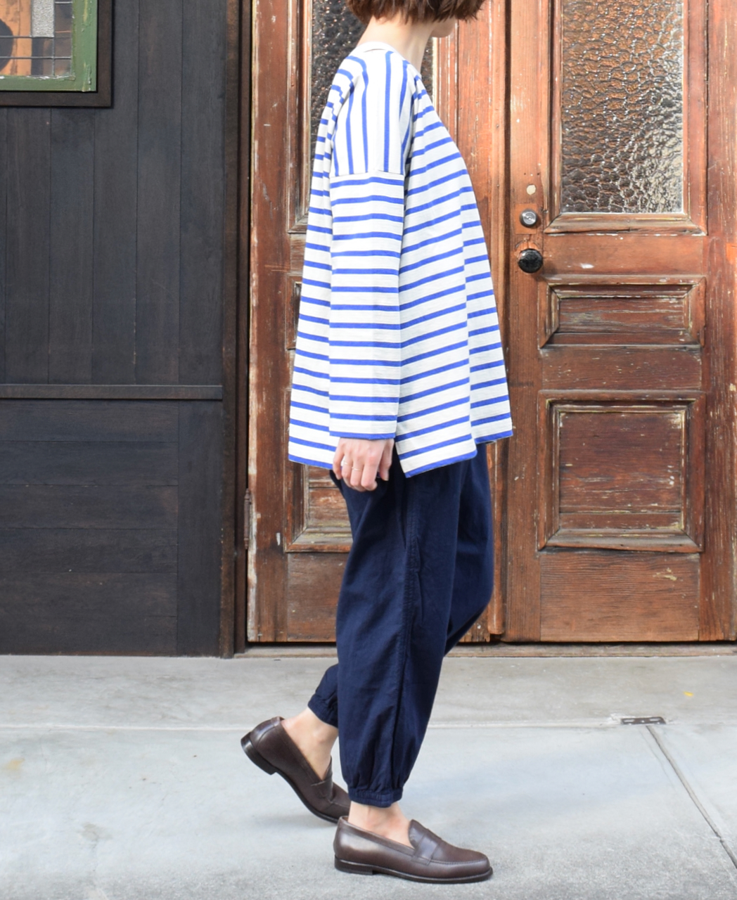 NLA2201 (カットソー) REGULAR STRIPE L/SL BOAT-NECK OVERSIZED BASQUE SHIRT