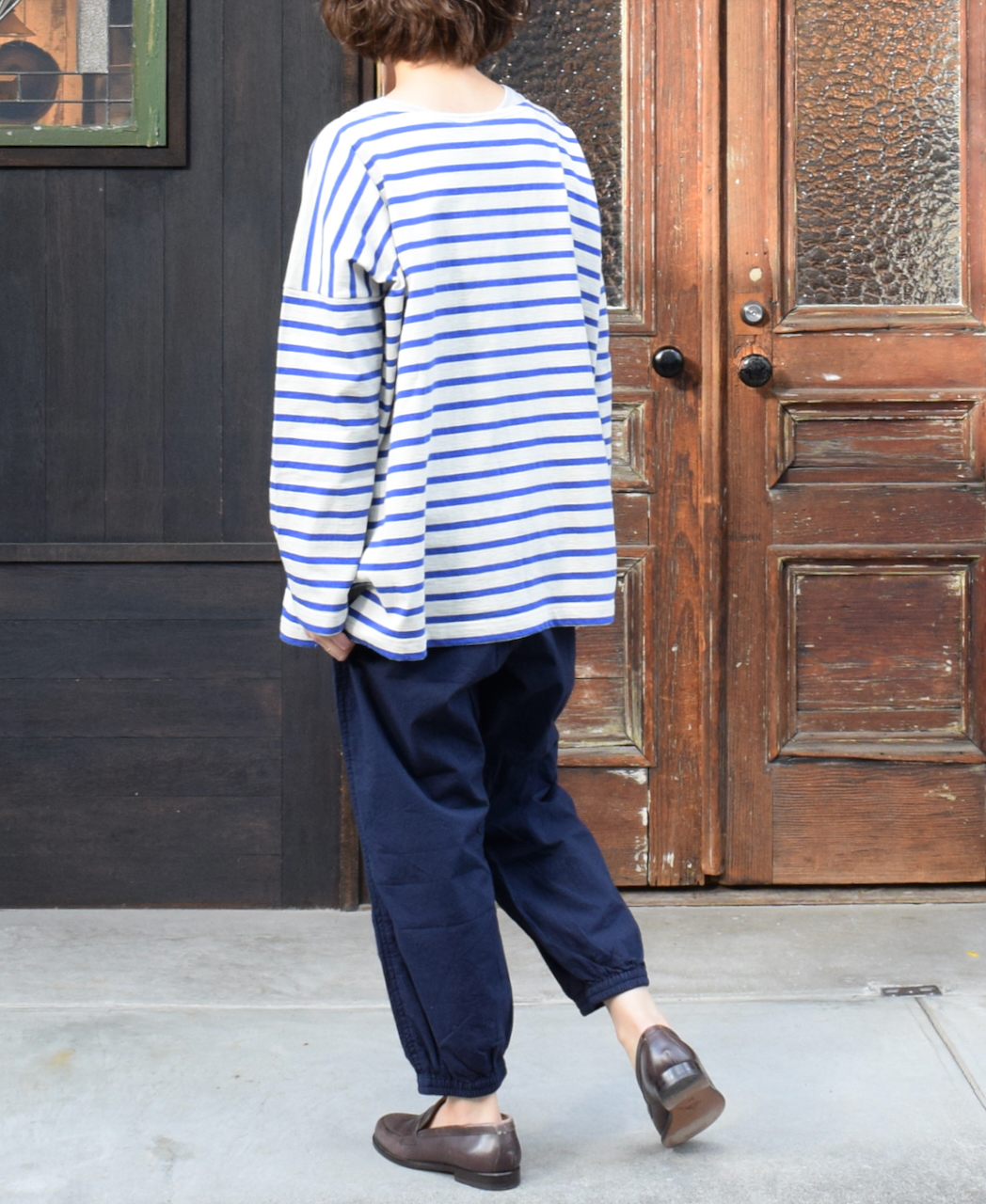 NLA2201 (カットソー) REGULAR STRIPE L/SL BOAT-NECK OVERSIZED BASQUE SHIRT