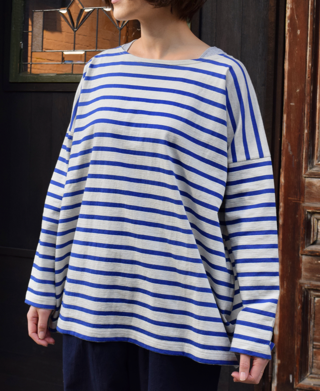 NLA2201 (カットソー) REGULAR STRIPE L/SL BOAT-NECK OVERSIZED BASQUE SHIRT