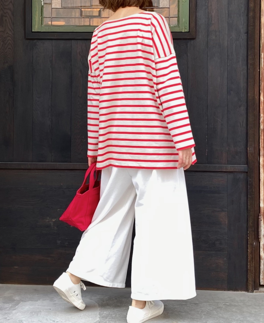 NLA2201 (カットソー) REGULAR STRIPE L/SL BOAT-NECK OVERSIZED BASQUE SHIRT