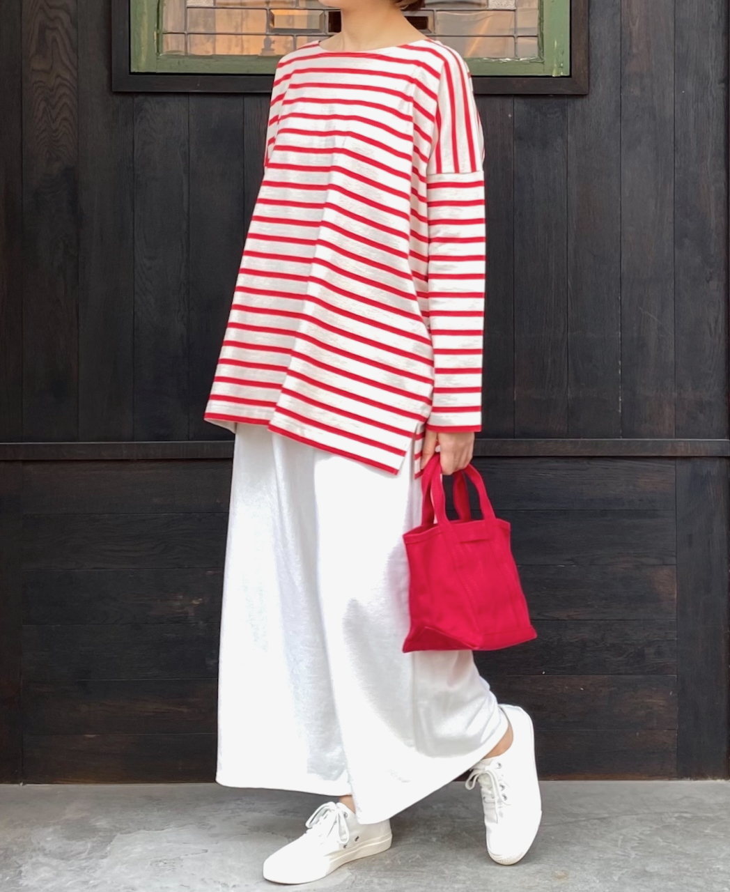 NLA2201 (カットソー) REGULAR STRIPE L/SL BOAT-NECK OVERSIZED BASQUE SHIRT