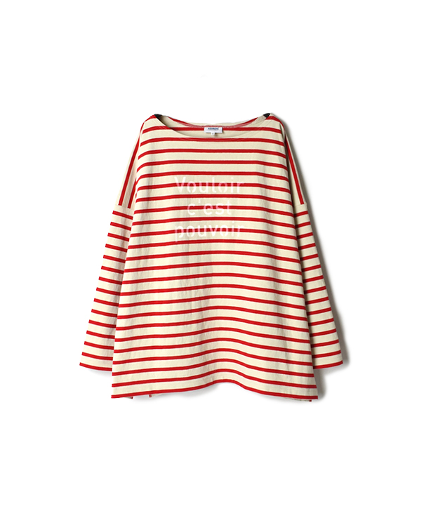 NLA2201P04 "VOULOIR" REGULAR STRIPE L/SL BOAT-NECK OVERSIZED BASQUE SHIRT