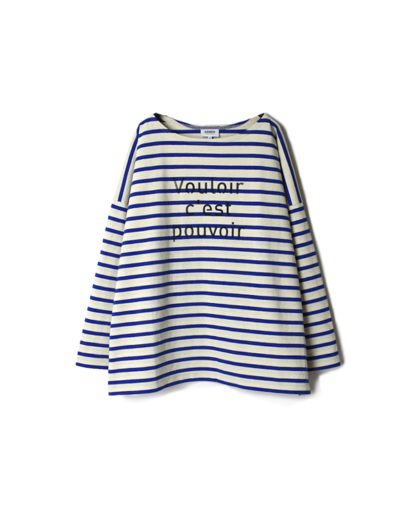 NLA2201P04 "VOULOIR" REGULAR STRIPE L/SL BOAT-NECK OVERSIZED BASQUE SHIRT