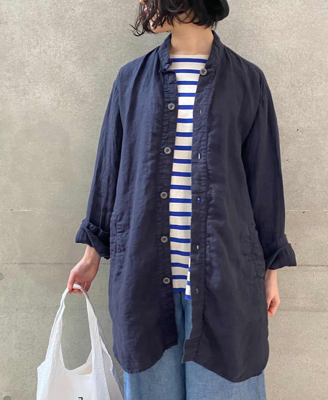 NLA2201 (カットソー) REGULAR STRIPE L/SL BOAT-NECK OVERSIZED BASQUE SHIRT