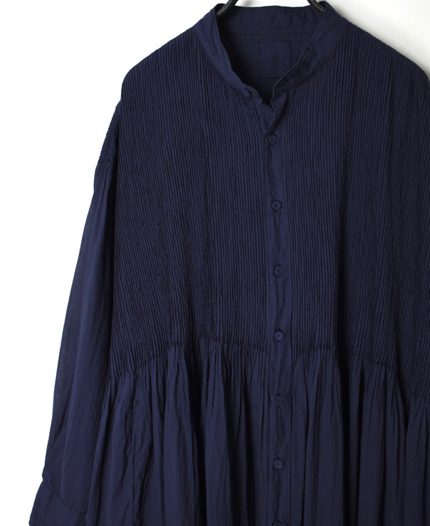 NMDS22114D (ワンピース) 80'S ORGANIC VOILE STRIPE (OVERDYE) BANDED SHIRT DRESS WITH MINI PINTUCK
