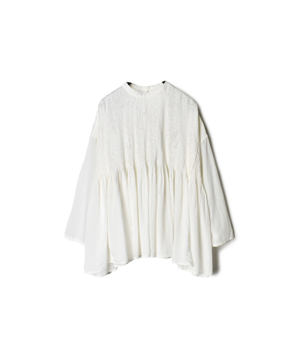 NMDS22111D (ブラウス) 80'S ORGANIC VOILE STRIPE (OVERDYE) BACK OPENING STAND COLLAR SHIRT WITH MINI PINTUCK