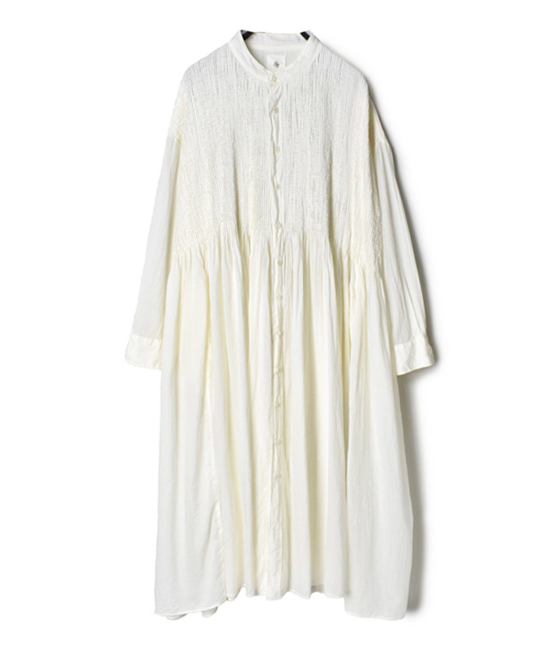 NMDS22114D (ワンピース) 80'S ORGANIC VOILE STRIPE (OVERDYE) BANDED SHIRT DRESS WITH MINI PINTUCK