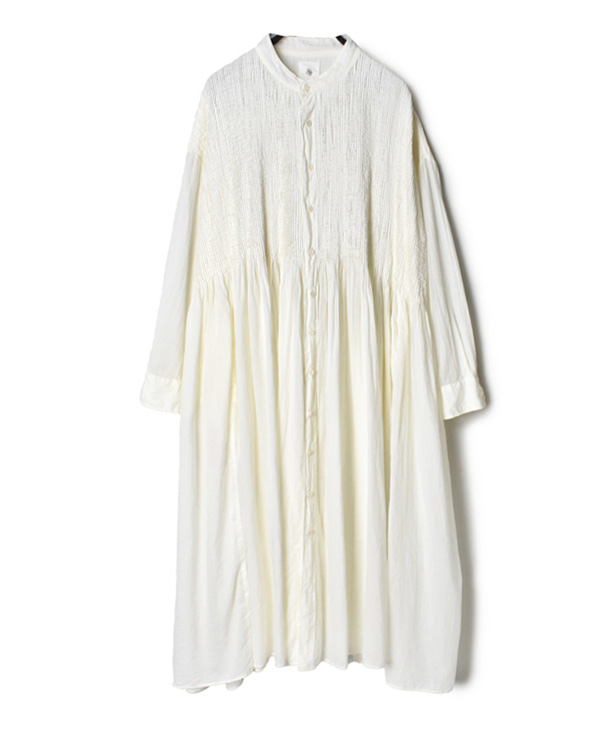 NMDS22114D 80’S ORGANIC VOILE STRIPE (OVERDYE) BANDED SHIRT DRESS WITH MINI PINTUCK