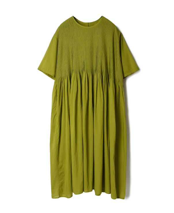 NMDS22164 80’S ORGANIC VOILE PLAIN CREW-NECK P/O DRESS WITH MINI PINTUCK